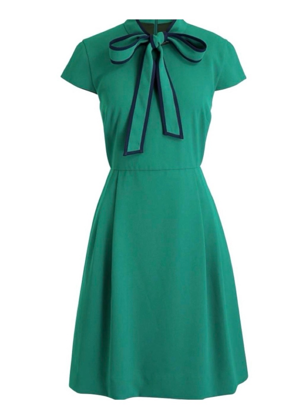 J.Crew Tie-Neck 365 Crepe Dress | Alpine Meadow Green and Navy trim tie | Size 4